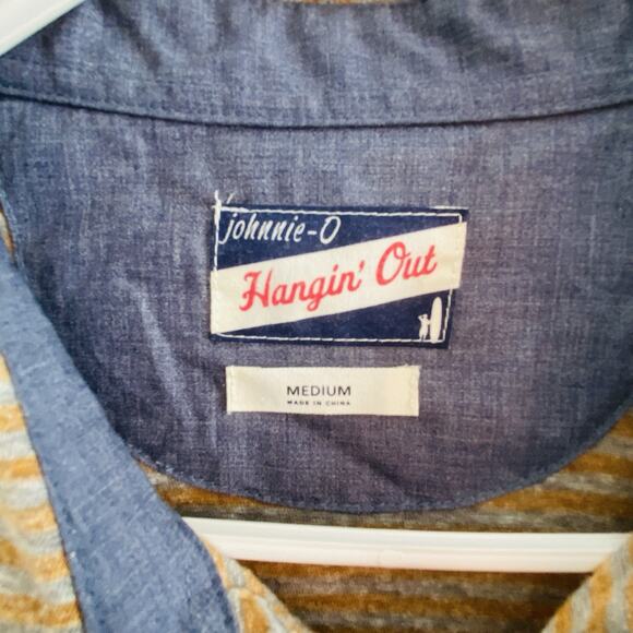 JOHNNIE-O Shirt Mens Size Medium Golden Yellow Striped Hangin' Out GOLF Polo - Picture 3 of 6